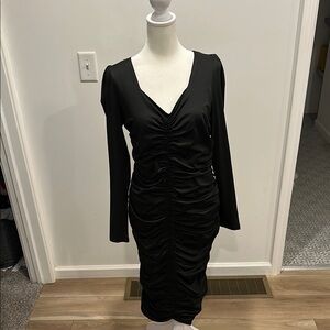 Baltic Born Black Ruched Long Sleeve V-Neck Dress